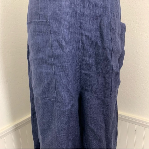 Whistles Tie Waist Linen Jumpsuit Womens US 10 UK 14 Wide Leg Crop Pockets Navy - Picture 5 of 16